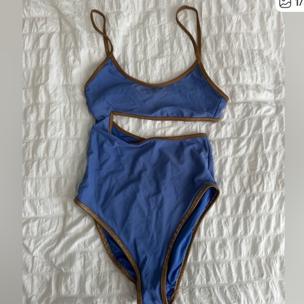 Aerie Blue and Gold Lined Cutout One Piece Swimsuit